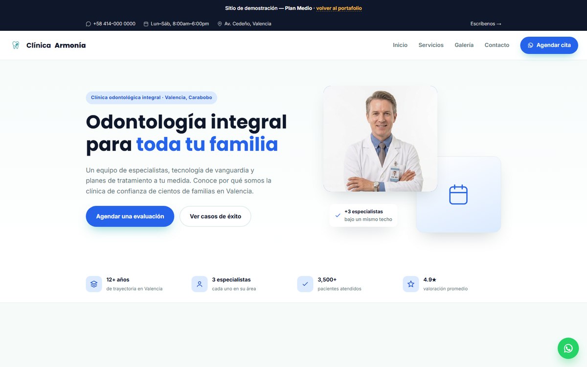 Captura del sitio Clínica Armonía — sitio multi-página