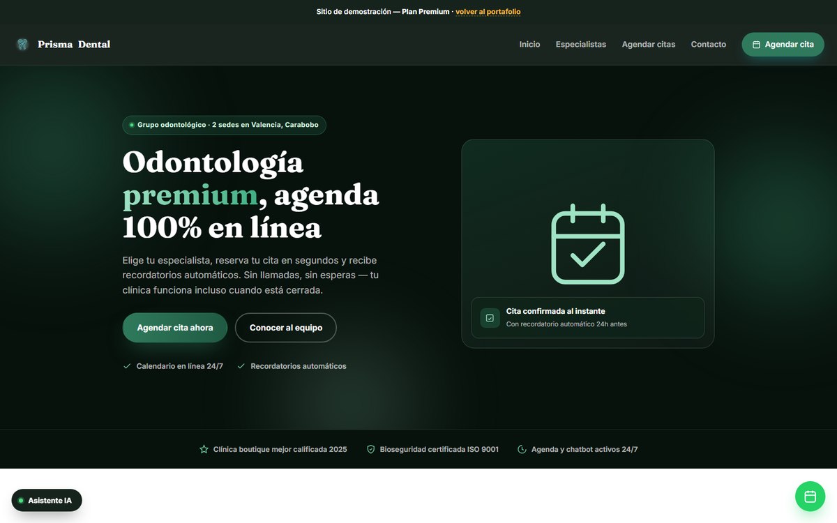 Captura del sitio Prisma Dental — plataforma con IA